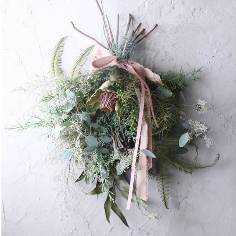 3種リボンとグリーンのスワッグ（壁掛け）小サイズ | oeuvre 