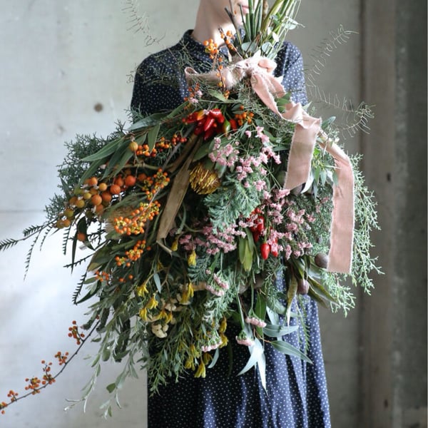 専用＊ダークネイビープロテア&ミモザ ドライフラワースワッグ