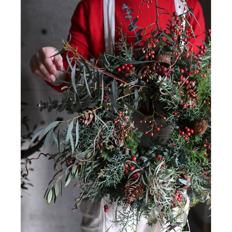 クリスマスリース　2025 #3 メルカリ便 赤とグリーンのリース 2025 ウヴルのクリスマスリース（赤×茶×緑) | oeuvre