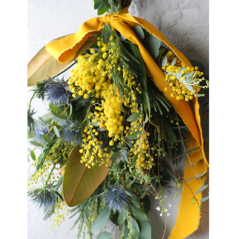 ミモザとグリーンのスワッグ（壁飾り）小サイズ | oeuvre