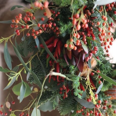 ウヴルのクリスマスリース　定番サイズ（赤×茶×緑）