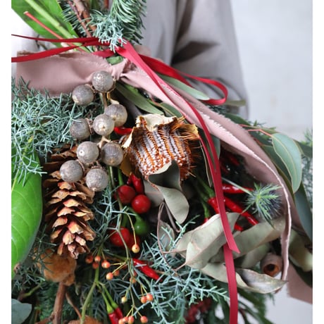 ＜期間限定＞ベル付き/ブロンズ・クリスマススワッグ（定番サイズ）