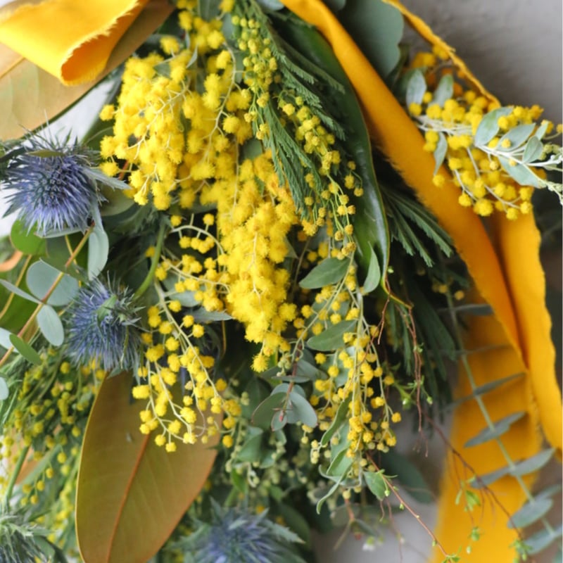 ミモザとグリーンのスワッグ（壁飾り）小サイズ | oeuvre