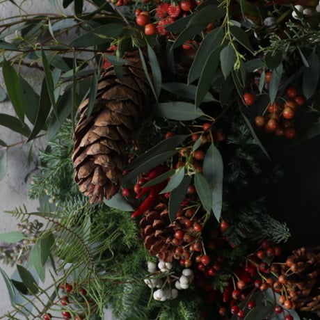 ウヴルのクリスマスリース2023　大サイズ（赤×茶×緑）