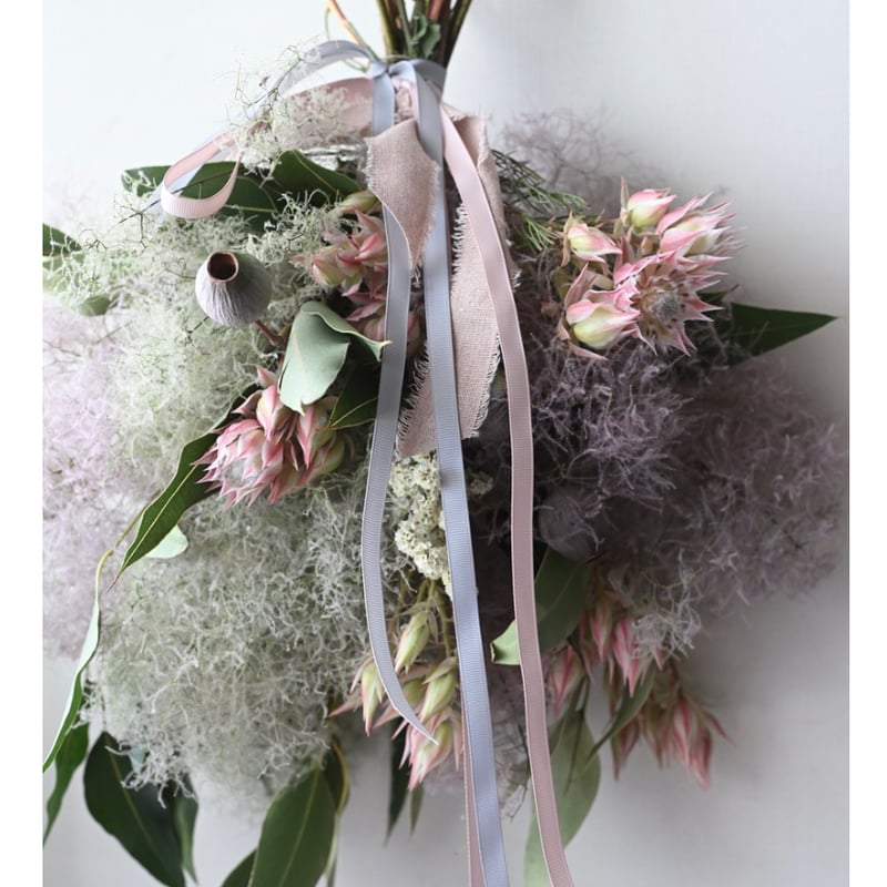 数量限定＞ベル付き・スモークツリーとセルリアのスワッグ（壁飾り）小