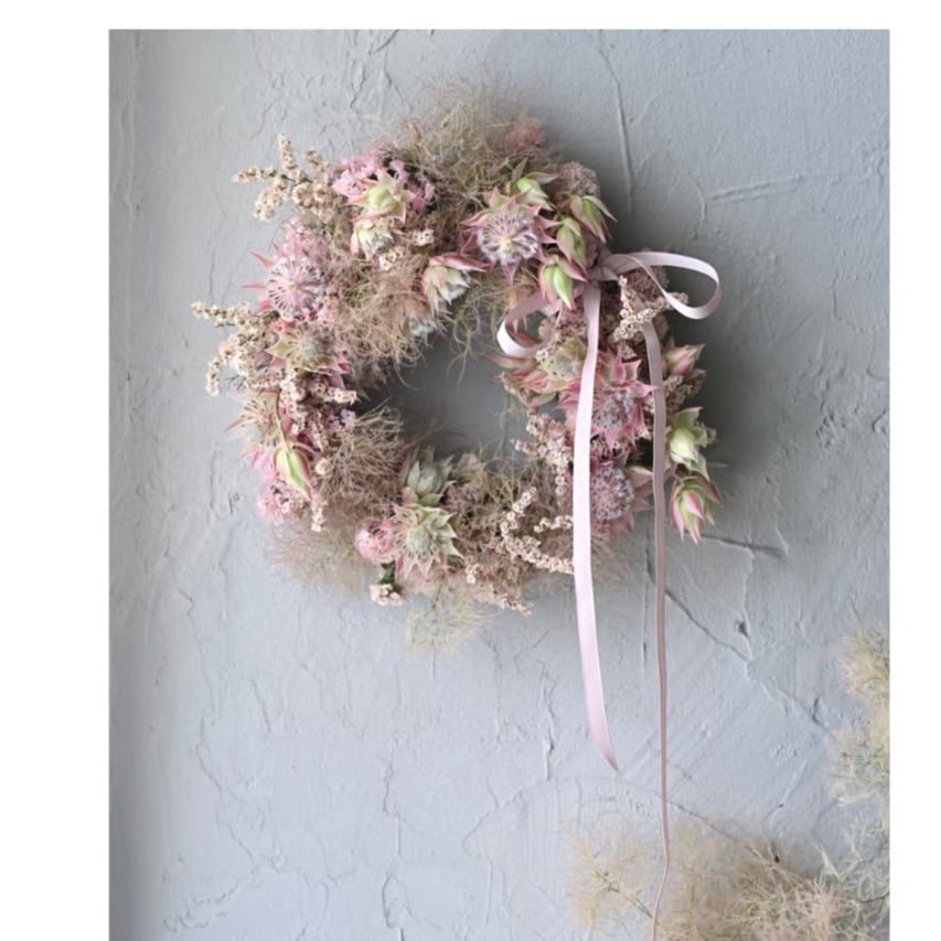 10.スモークツリー丸リース 8/9(土)〜8/10(日)お届け限定＞スモークツリーとスターチス