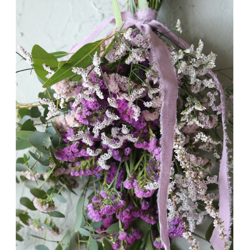 ピンクのスターチスとグリーンのスワッグ (壁飾り) 小サイズ | oeuvre