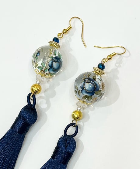mignardises/ミニャルディーズ　シノワズリピアス(ｍ4-2/Blue)
