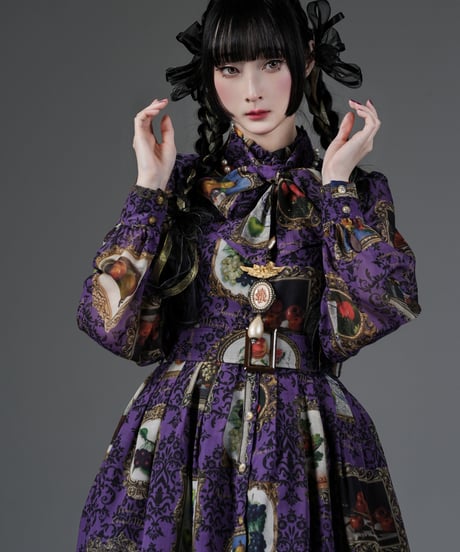 Fruit Still Life Art Museum one-piece dress（Purple）