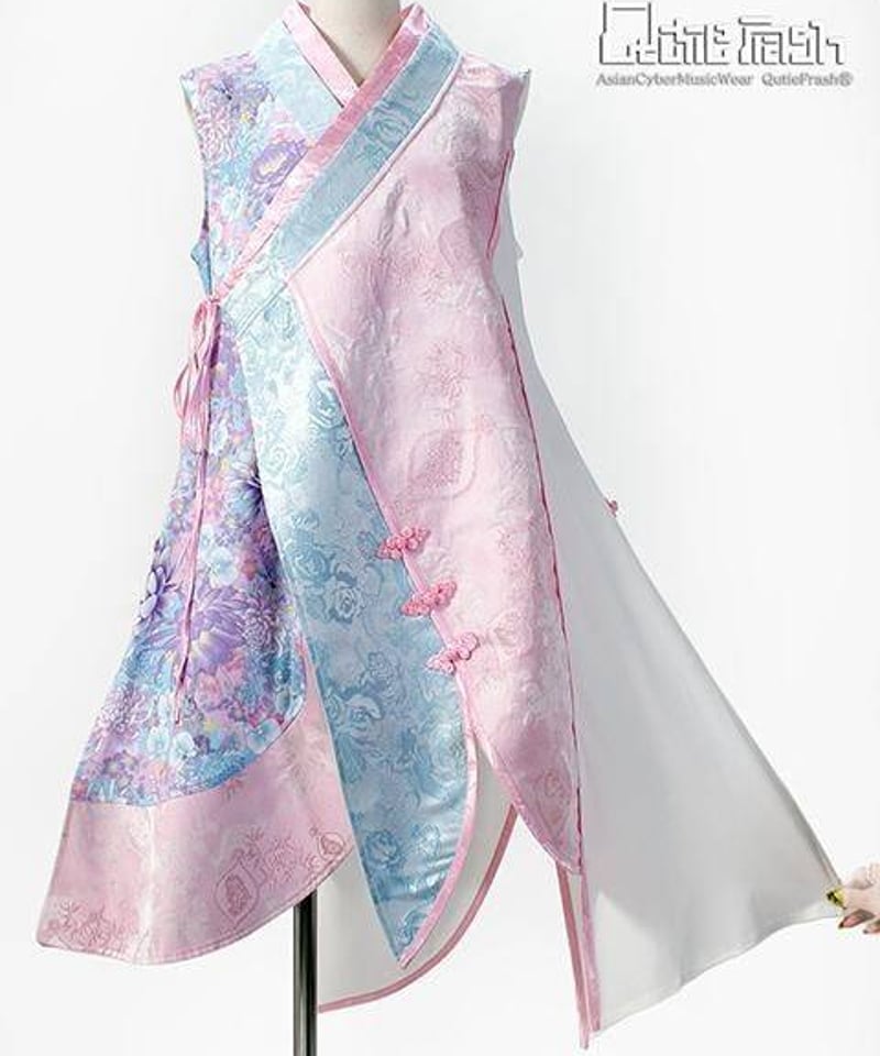 紫色の和風アシンメトリーノースリーブチュニック キューティー