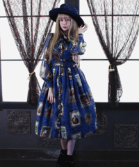 Fruit Still Life Art Museum one-piece dress（Blue）L size