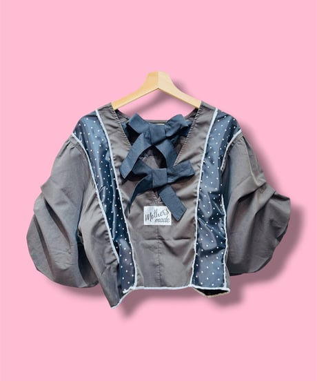 mother's made/マザーズメイド　603205 ボリューム袖後ろリボントップス(茶)