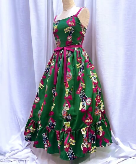 Perla nell' ostrica　Tipsy Ribbon Jumper Skirt（Green）Lサイズ