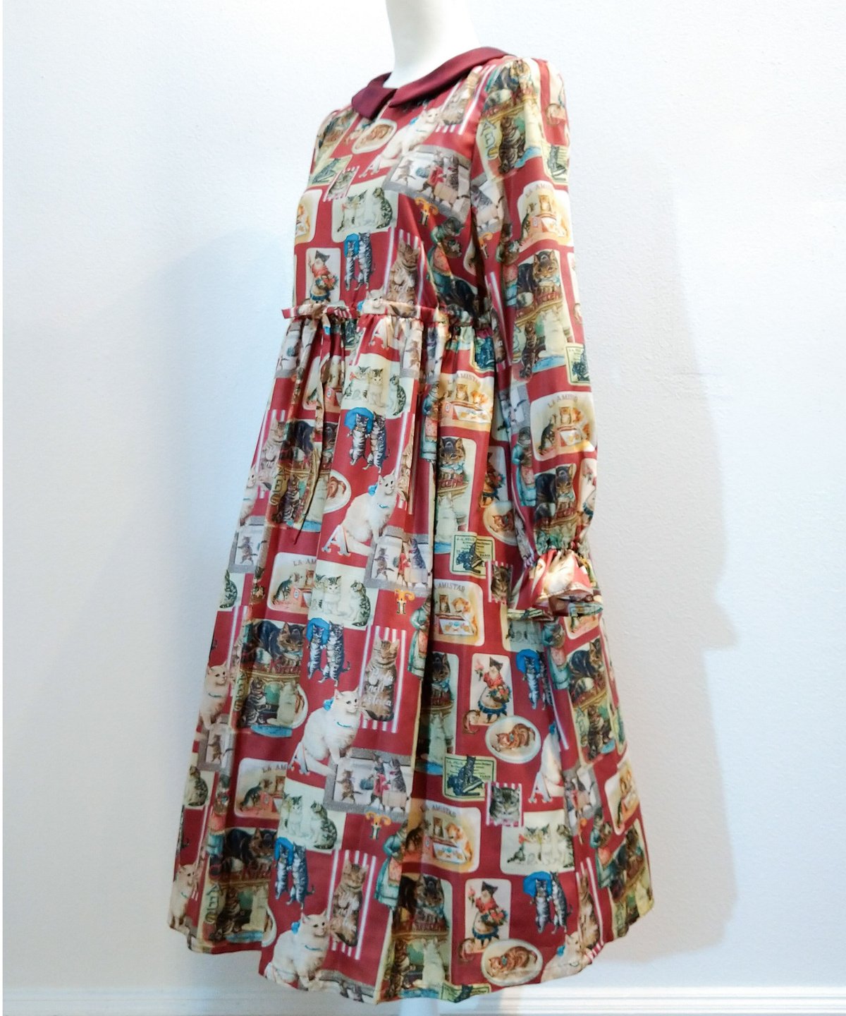 Perla nell' ostrica 122023 ヴィンテージキャット襟付ワンピース（レッ