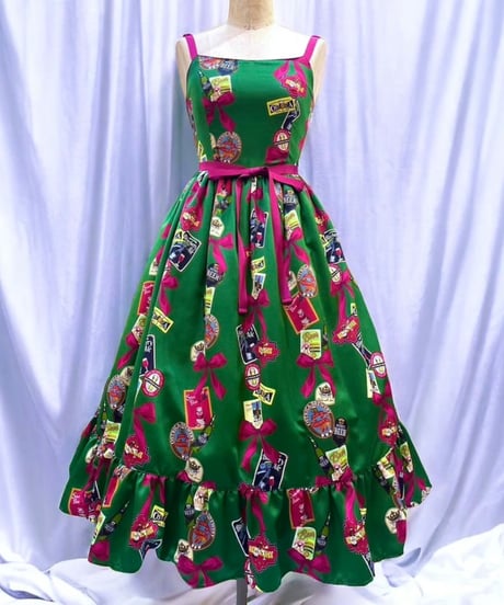 Perla nell' ostrica　Tipsy Ribbon Jumper Skirt（Green）Lサイズ