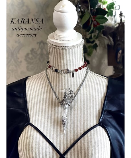 KARANSA/カランサ　KN561　《ドラゴンシリンジ・メノウ＆オニキス》 硝子製注射器ネックレス