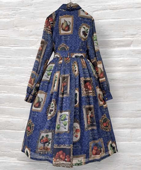 Fruit Still Life Art Museum one-piece dress（Blue）L size
