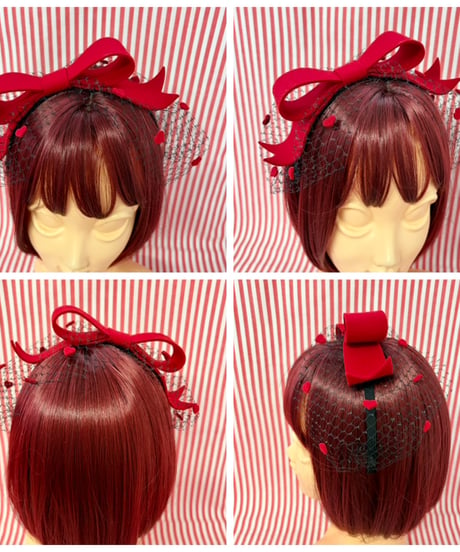 Chapon/シャポン リボンハートチュールカチューシャ 赤×黒
