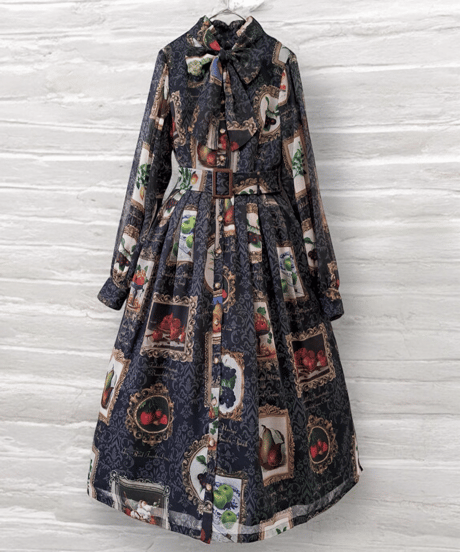 Fruit Still Life Art Museum one-piece dress（Black）