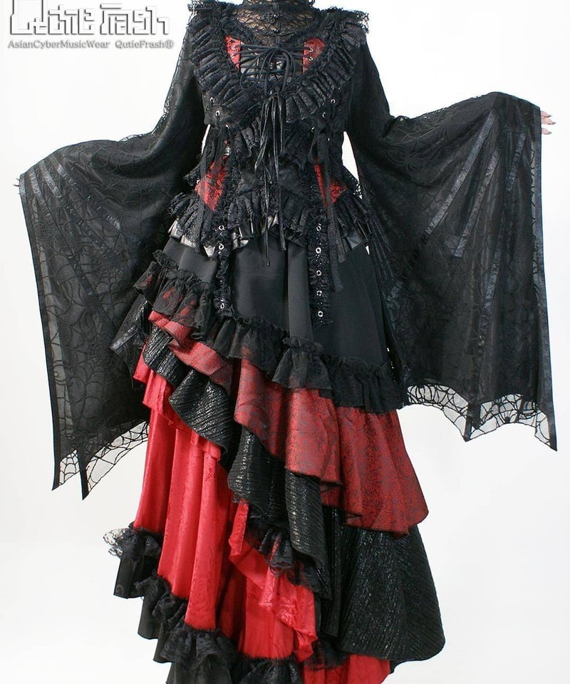 QutieFrash 蜘蛛メッシュ着物袖ブラウス USED】【Lサイズ】蜘蛛メッシュパフブラウス(3店舗限定ストライプ柄
