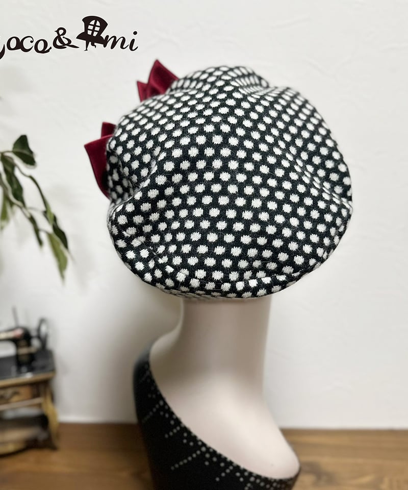 Coco&Ami/こことあみ 冬のモノクロドットコム/ベレー(レッド／ブラック