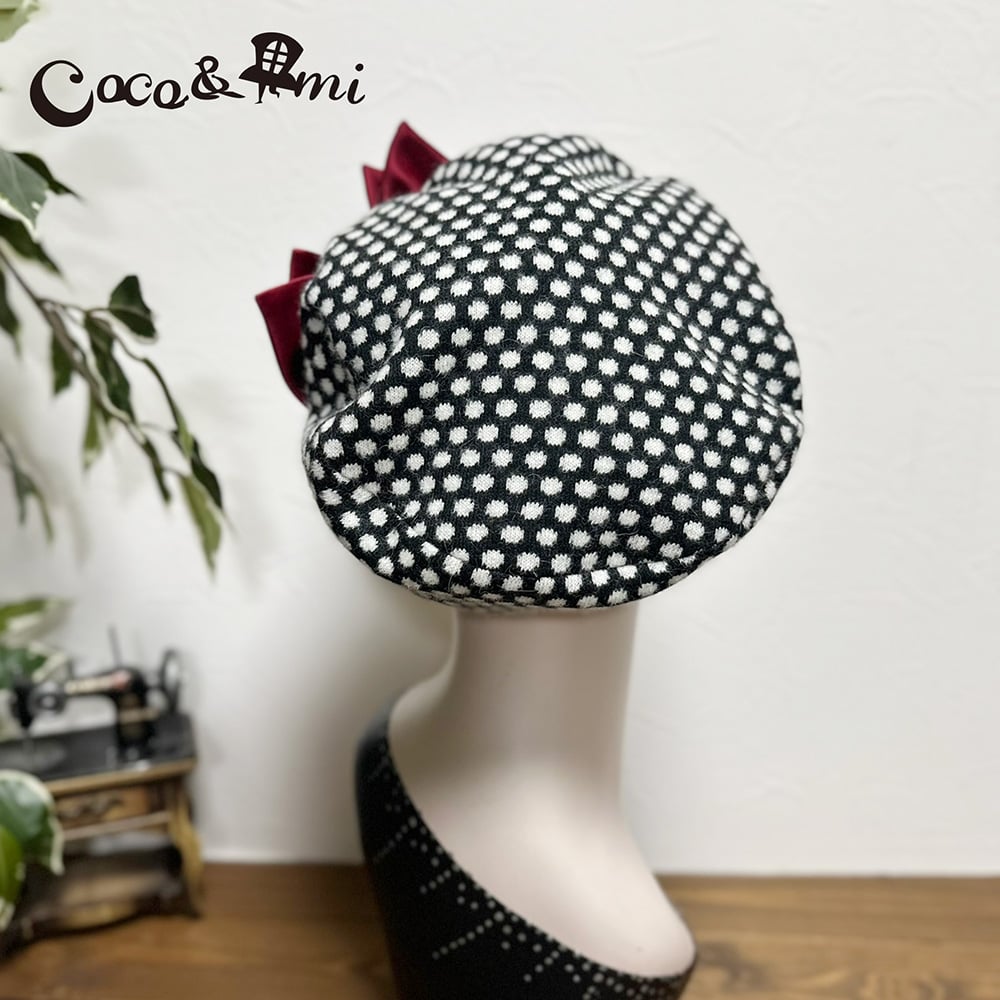 Coco&Ami/こことあみ 冬のモノクロドットコム/ベレー(レッド／ブラック