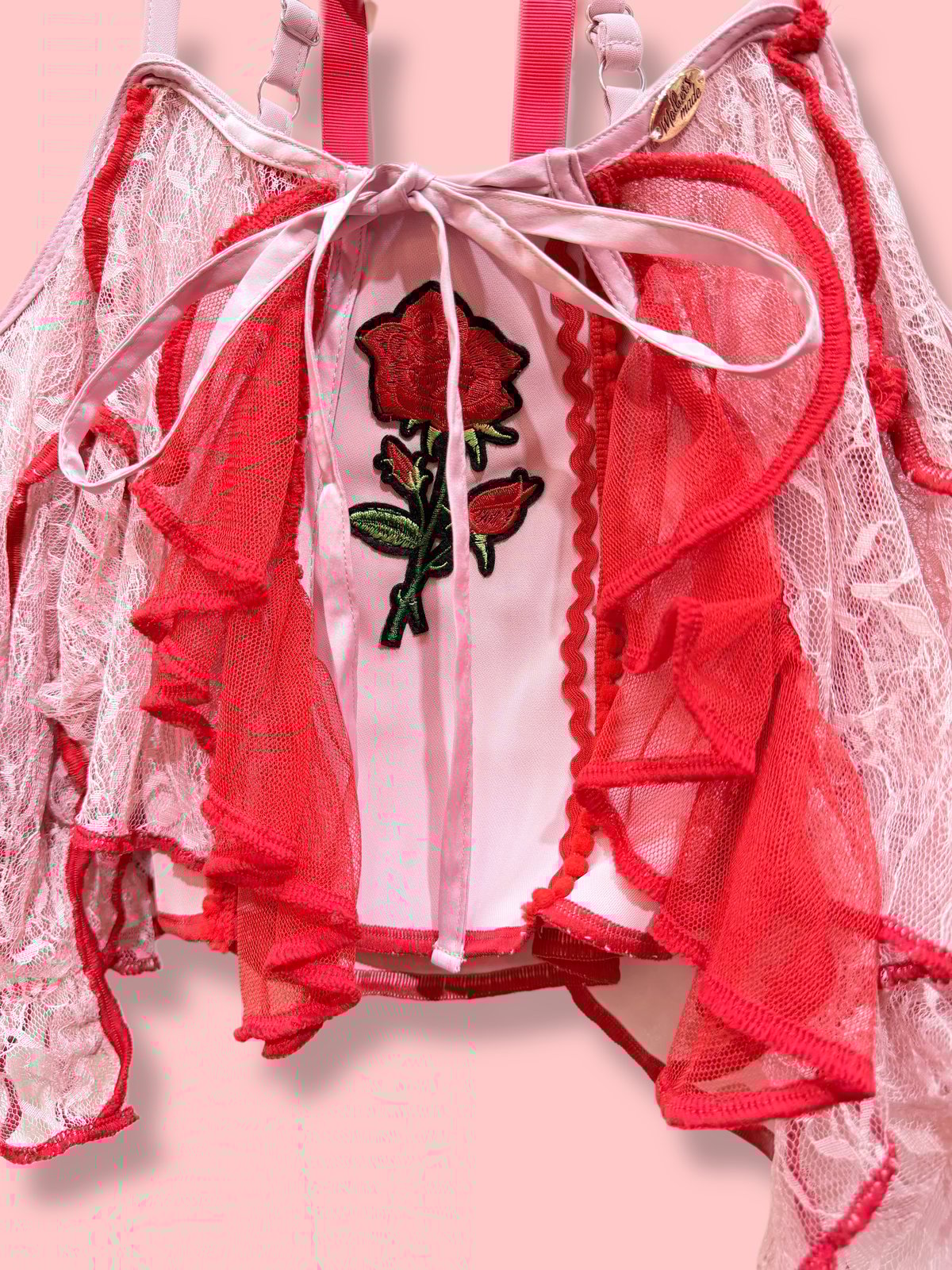 mother's made/マザーズメイド 508311 ピンク薔薇刺繍レース