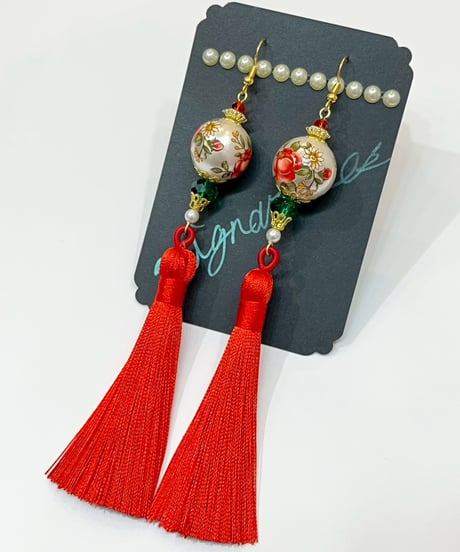 mignardises/ミニャルディーズ　シノワズリピアス(ｍ4-2/Red)