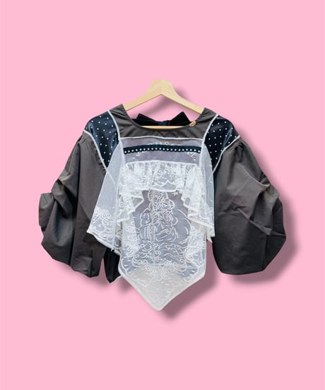 mother's made/マザーズメイド　603205 ボリューム袖後ろリボントップス(茶)