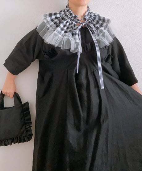 DRESS ME/ドレスミー　つけ襟 GINGHAM(BK)