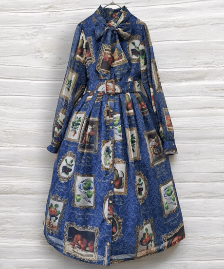 Fruit Still Life Art Museum one-piece dress（Blue）L size
