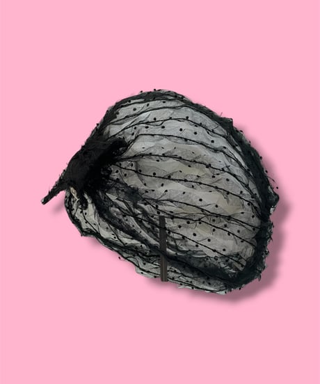mother's made/マザーズメイド　505803 ドットチュールリボンキャップ(黒)