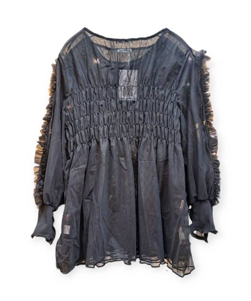 シースルーフリルトップス 黒 mother's made/マザーズメイド シースルーフリルトップス （黒