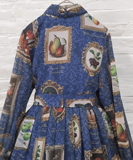 Fruit Still Life Art Museum one-piece dress（Blue）L size