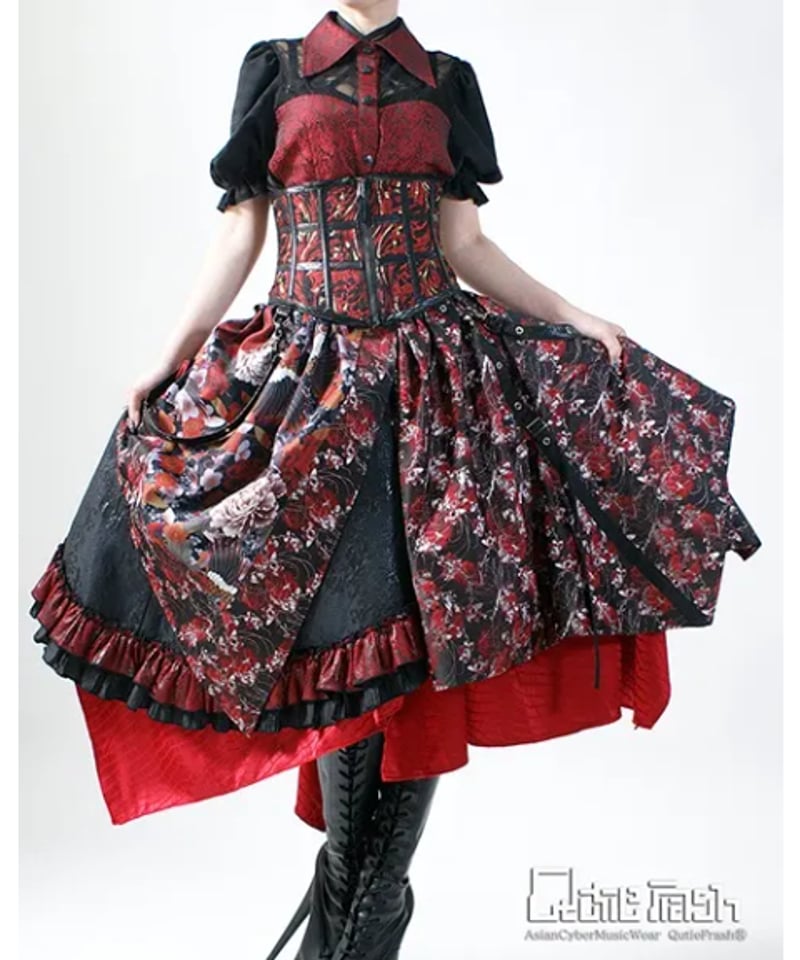 QutieFrash 花柄リボン付きコルセット風ベルト QutieFrash 花柄リボン付きコルセット風ベルト