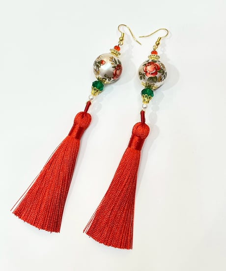 mignardises/ミニャルディーズ　シノワズリピアス(ｍ4-2/Red)