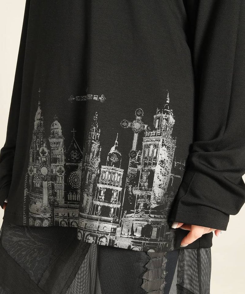 オフショルダー長袖トップス 黒　h.NAOTO h.NAOTO/エイチ・ナオト High Neck Cross TOPS | Arcobale