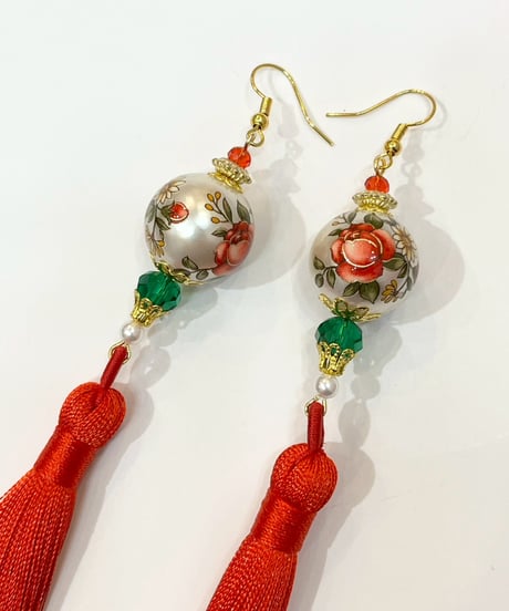 mignardises/ミニャルディーズ　シノワズリピアス(ｍ4-2/Red)