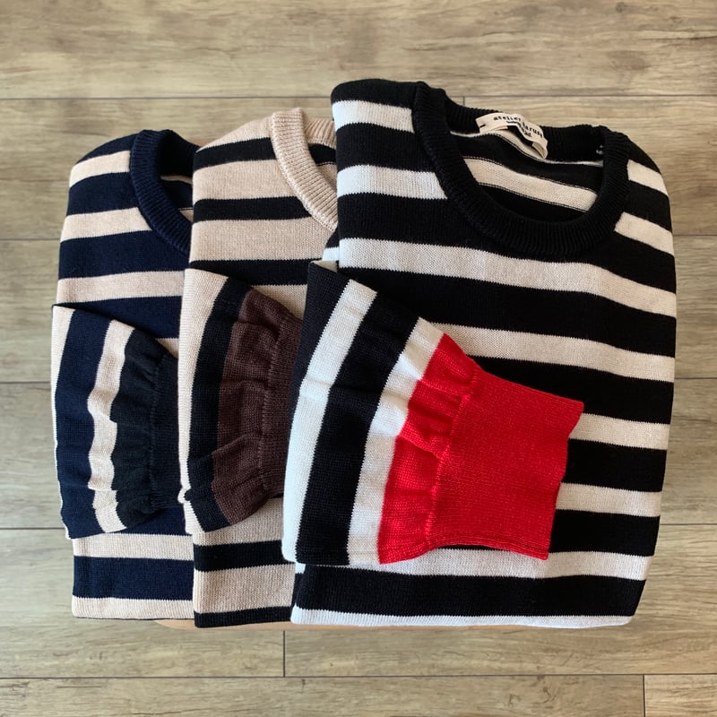 atelier naruse　ボーダーニット　ブラウン atelier naruse｜コットンウールボーダーニット - くらすこと