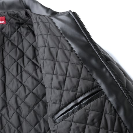 HELLRAZOR FAUXLEATHER DIAMONDQUILTED VIRSITYJACKET - BLACK