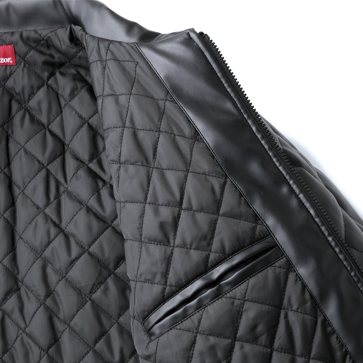 HELLRAZOR FAUXLEATHER DIAMONDQUILTED VIRSITYJAC
