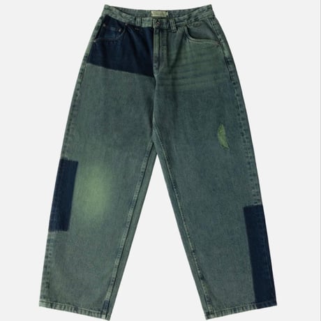 DIME  BAGGY DENIM PANTS - DISTRESSED GREEN