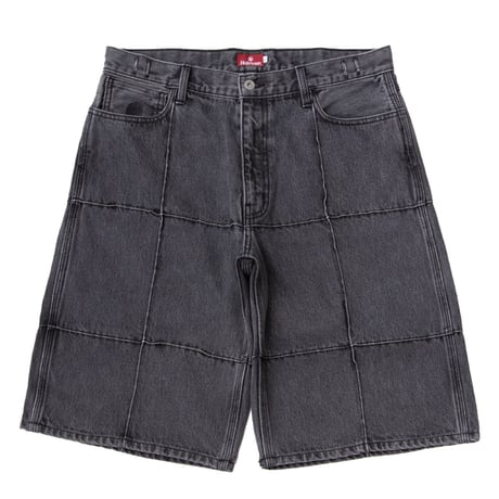 HELLRAZOR BLOCK DENIM SHORTS "YANKEE" - DARK BLACK