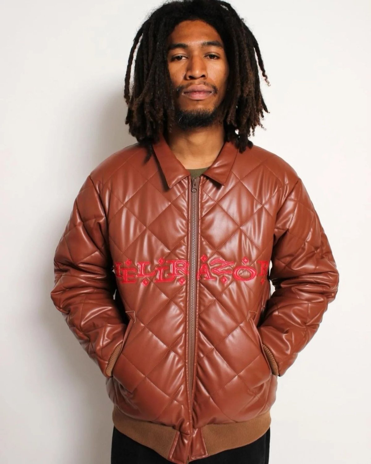 HELLRAZOR FAUXLEATHER DIAMONDQUILTED VIRSITYJAC