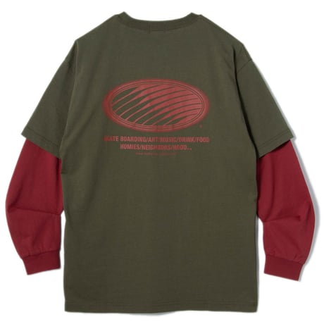 HELLRAZOR TAKE CARE LAYERED L/S TEE - ARMYGREEN/BLOODRED