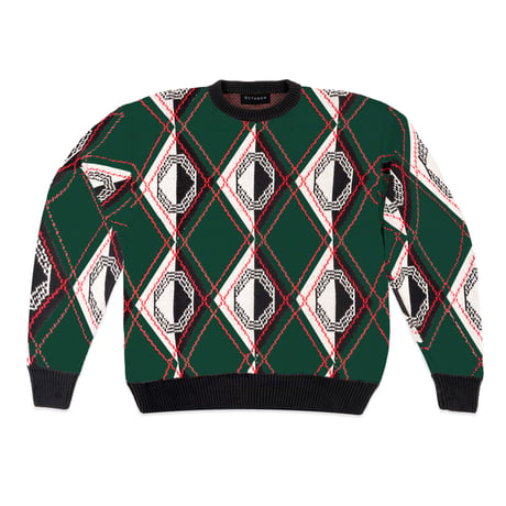 OCTAGON CADENCE KNITTED SWEATER - GREEN/BLACK/WHITE