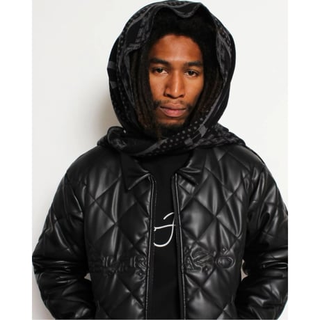HELLRAZOR FAUXLEATHER DIAMONDQUILTED VIRSITYJACKET - BLACK