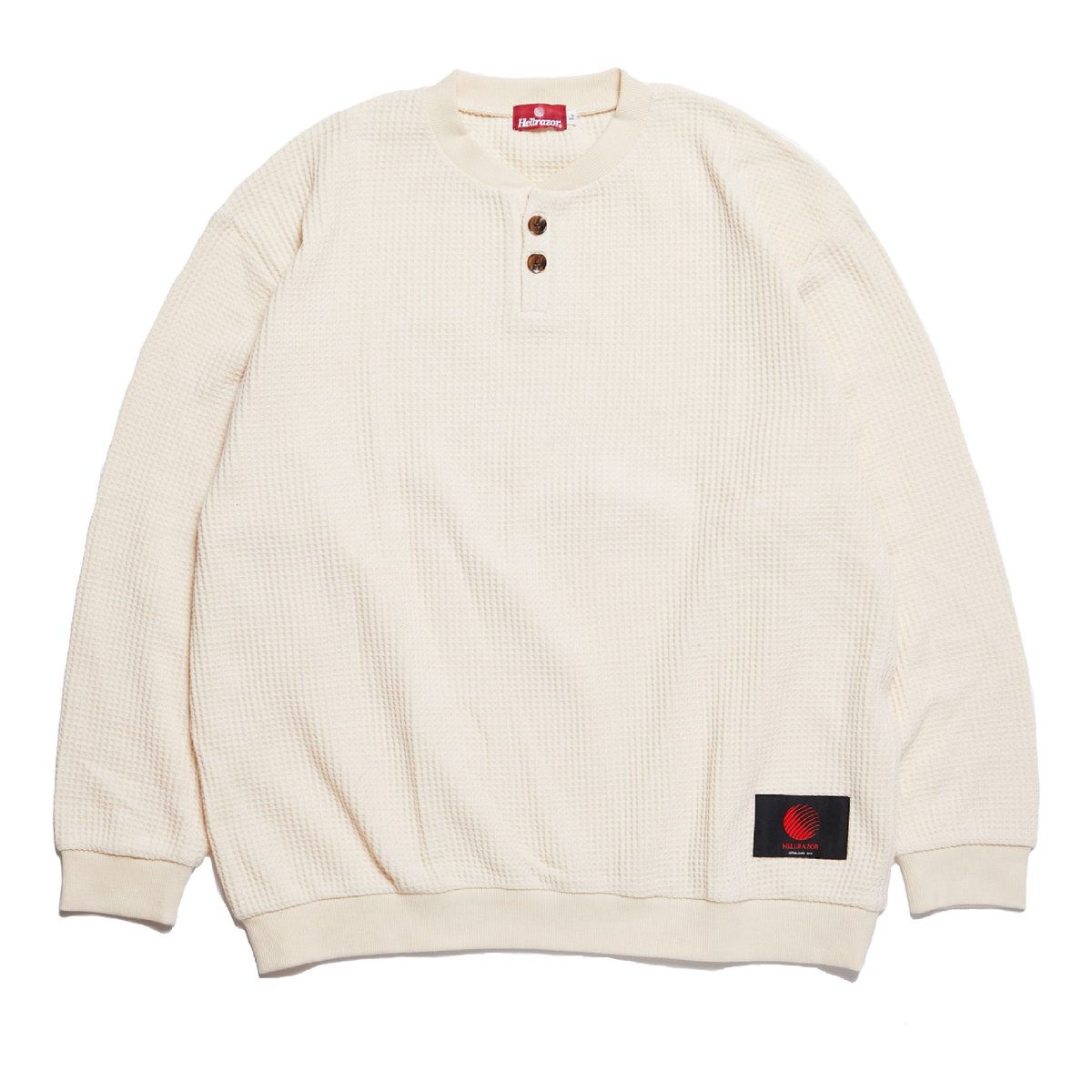 HELLRAZOR WAFFLE HENLEY SWEATER - NATURAL