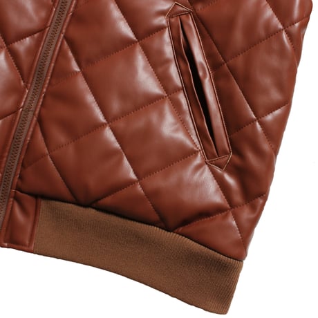 HELLRAZOR FAUXLEATHER DIAMONDQUILTED VIRSITYJACKET - CAMEL