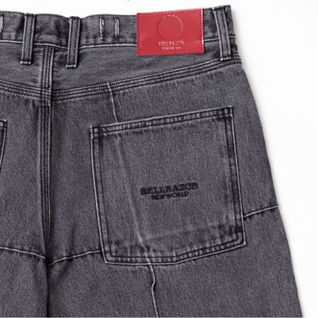 HELLRAZOR BLOCK DENIM SHORTS "YANKEE" - DARK BLACK
